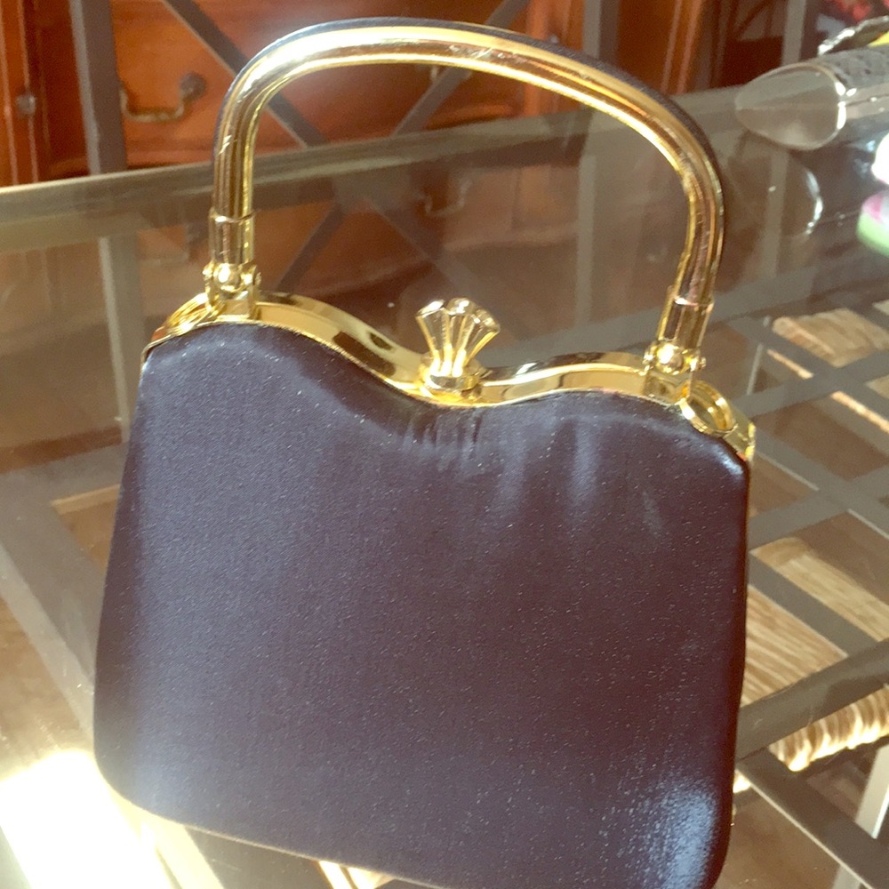 COCKTAIL BAG BLACK & GOLD TRIM CRYSTAL EMBELLISHED